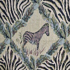 Thick Woven Zebra Upholstery Material Fabric Greens Tan Black White 58" by Yard